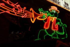 Neon crocodile Playing the trumpet