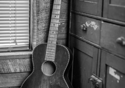 Black and white acoustic guitar